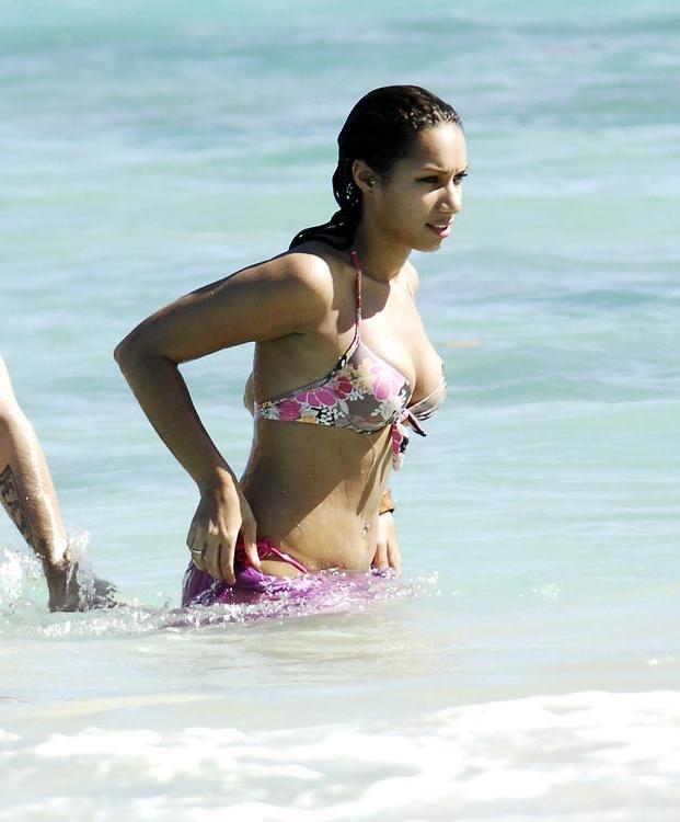 15P Leona Lewis big cleavage in sexy wet bikini