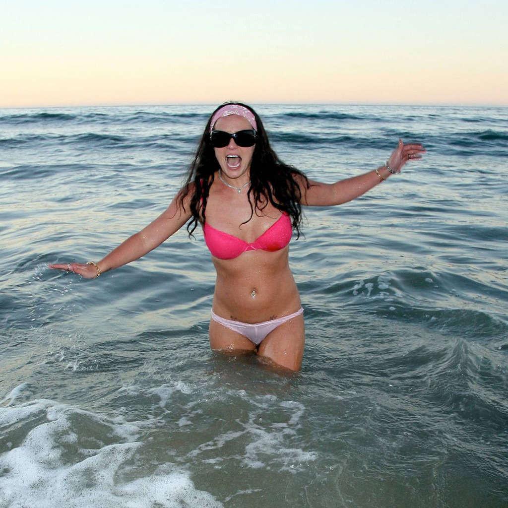 16P Britney Spears enjoying on beach in underwear and showing her sexy body