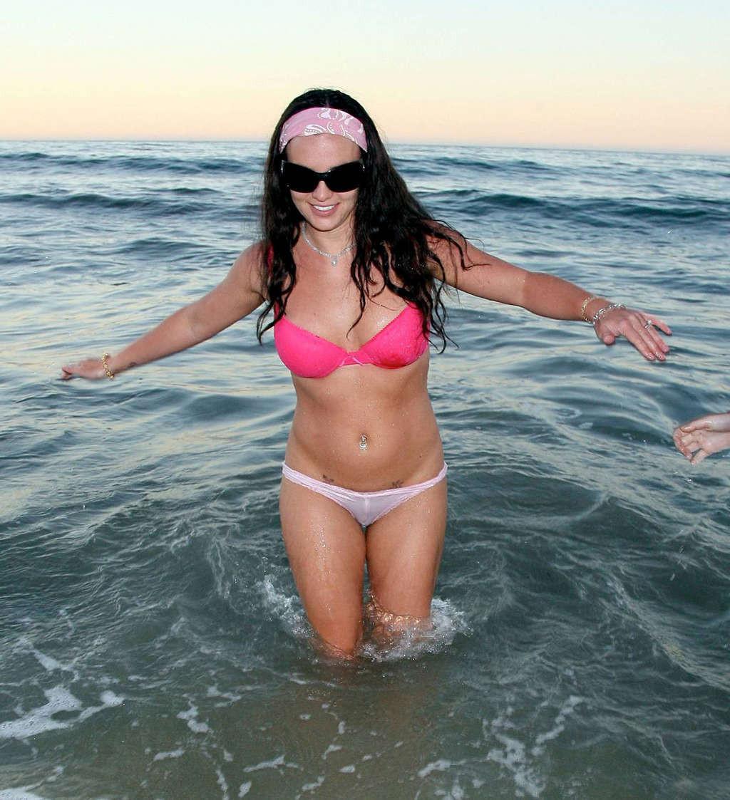 16P Britney Spears enjoying on beach in underwear and showing her sexy body