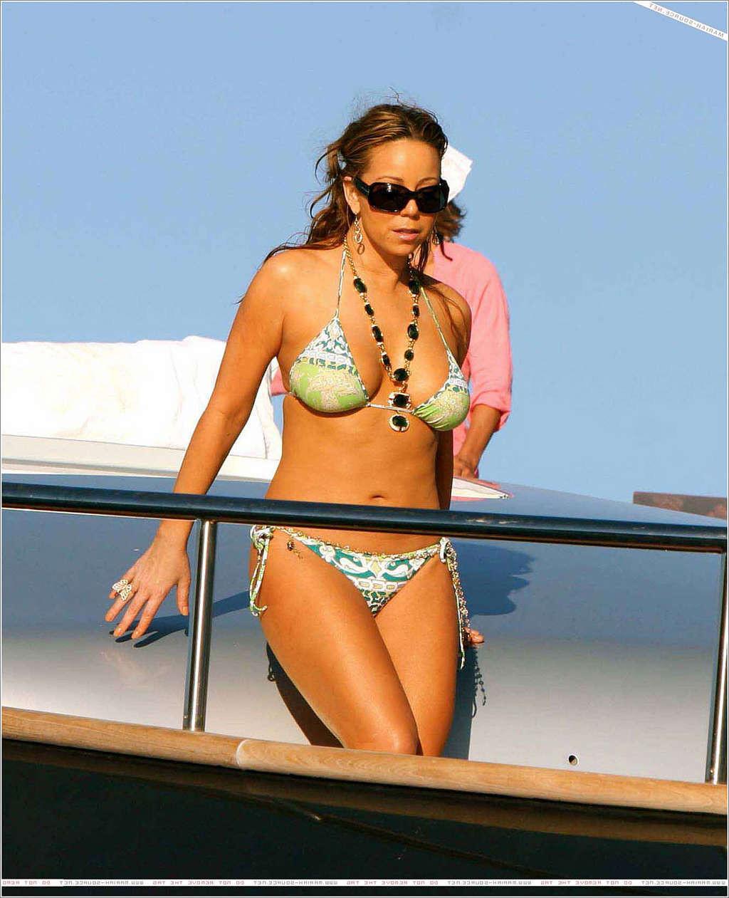 16P Mariah Carey in bikini on yacht paparazzi pictures and nipple slip