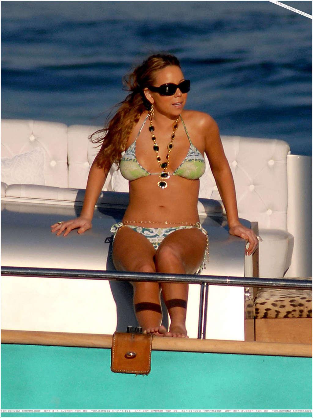 16P Mariah Carey in bikini on yacht paparazzi pictures and nipple slip