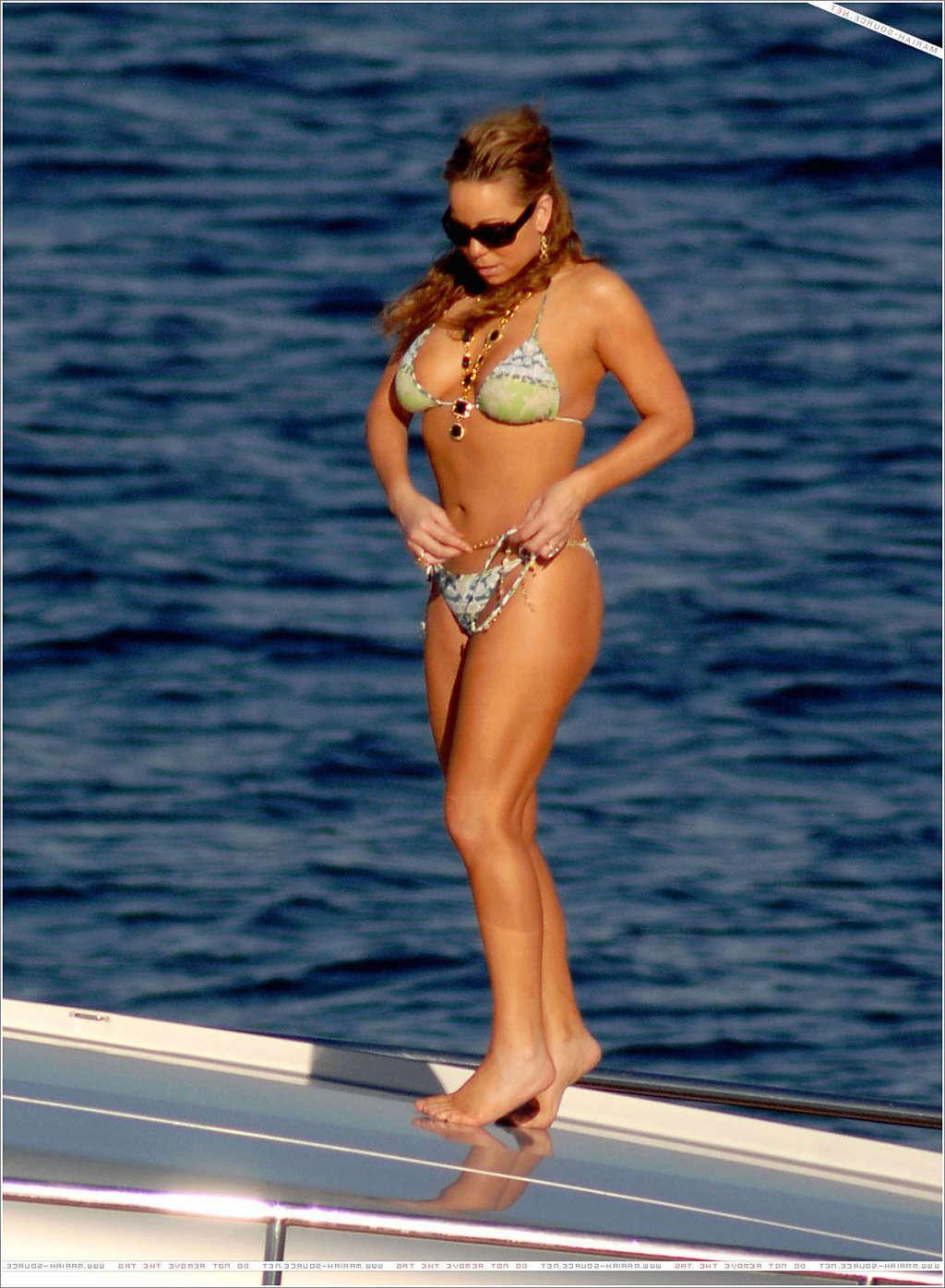 16P Mariah Carey in bikini on yacht paparazzi pictures and nipple slip