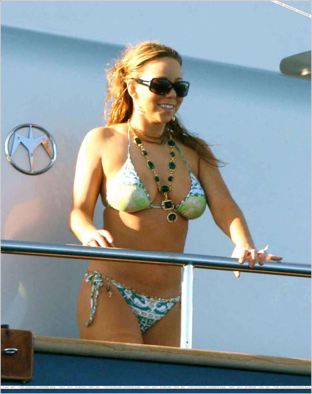 16P Mariah Carey in bikini on yacht paparazzi pictures and nipple slip