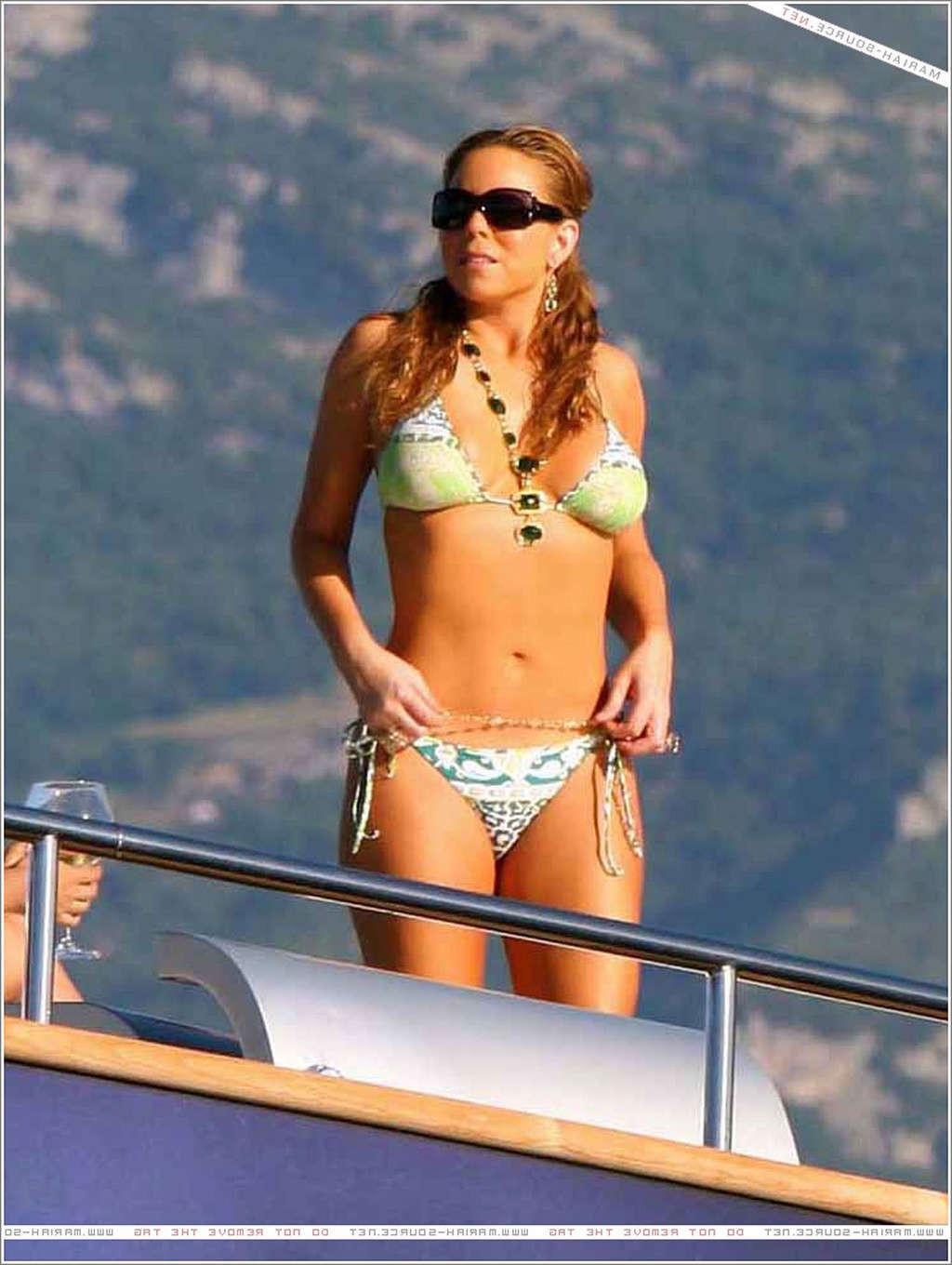 16P Mariah Carey in bikini on yacht paparazzi pictures and nipple slip