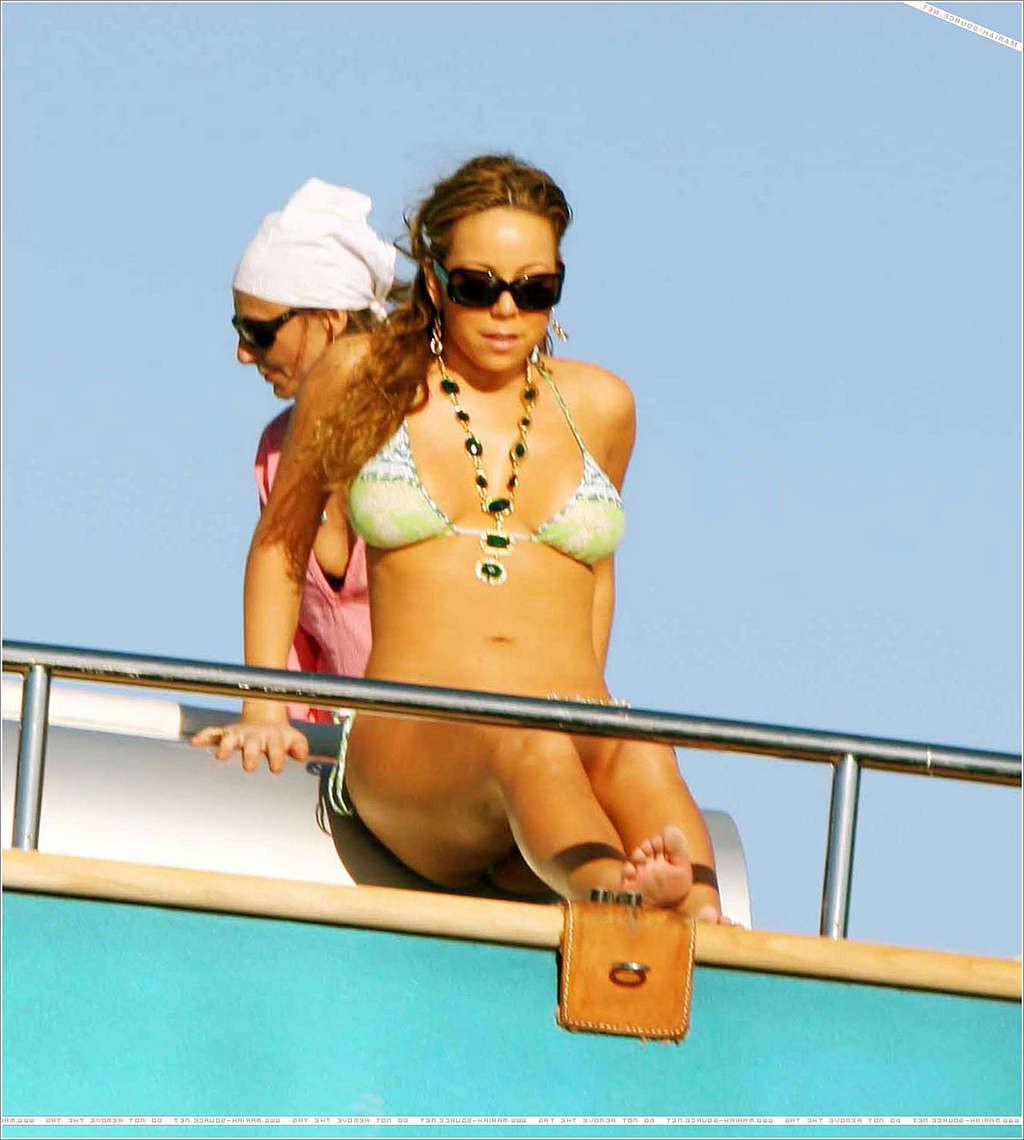 16P Mariah Carey in bikini on yacht paparazzi pictures and nipple slip