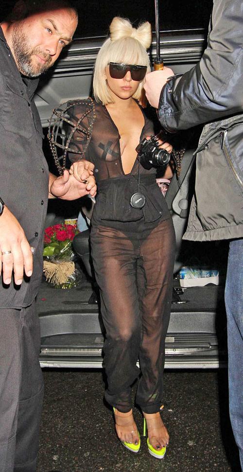 16P Lady Gaga showing her nice tits in see thru dress and upskirt paparazzi pictures