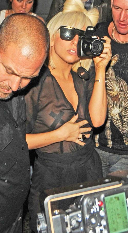 16P Lady Gaga showing her nice tits in see thru dress and upskirt paparazzi pictures