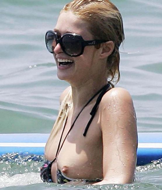 15P Celeb Paris Hilton nice nipple slip and sexy nude ass in public