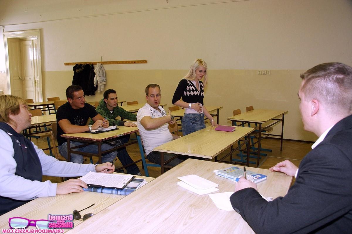 14P Cute teenager is jizzed on her face in a classroom