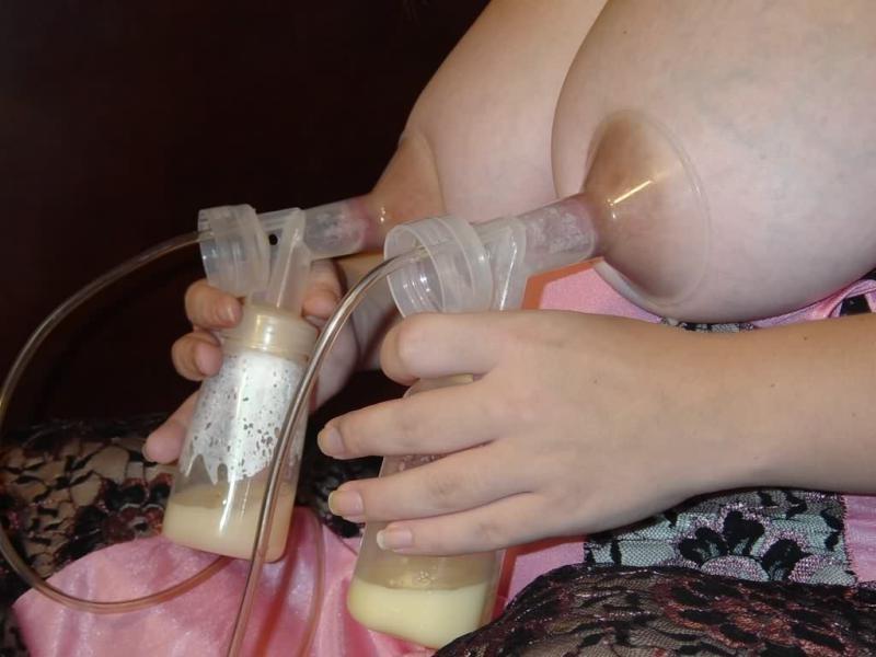16P Lactating babe milking tits