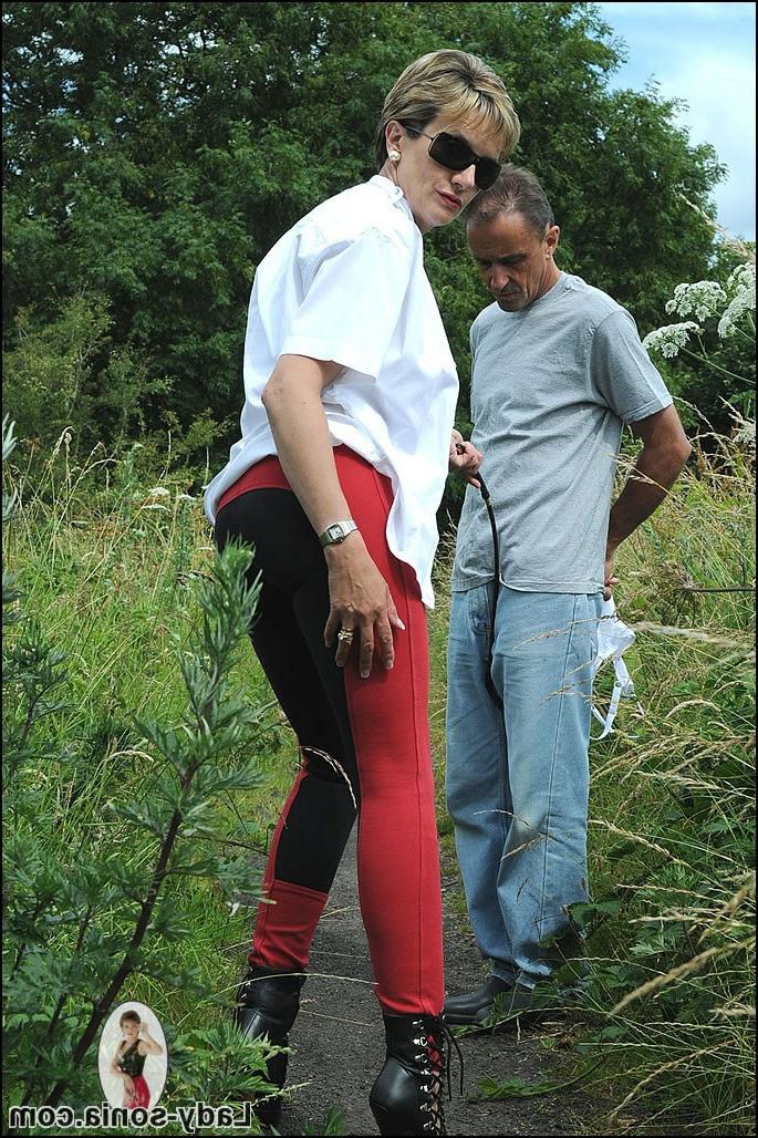 15P Outdoors busty mistress lady sonia in jodhpurs and her man slave