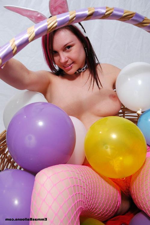 16P redhead teen posing with many balloons
