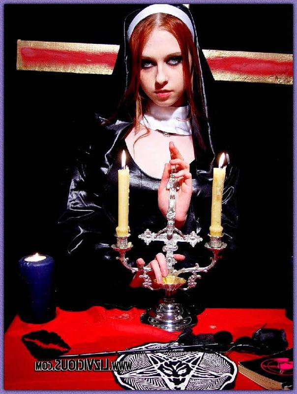 18P Gothic teen nun has some fun with a cross