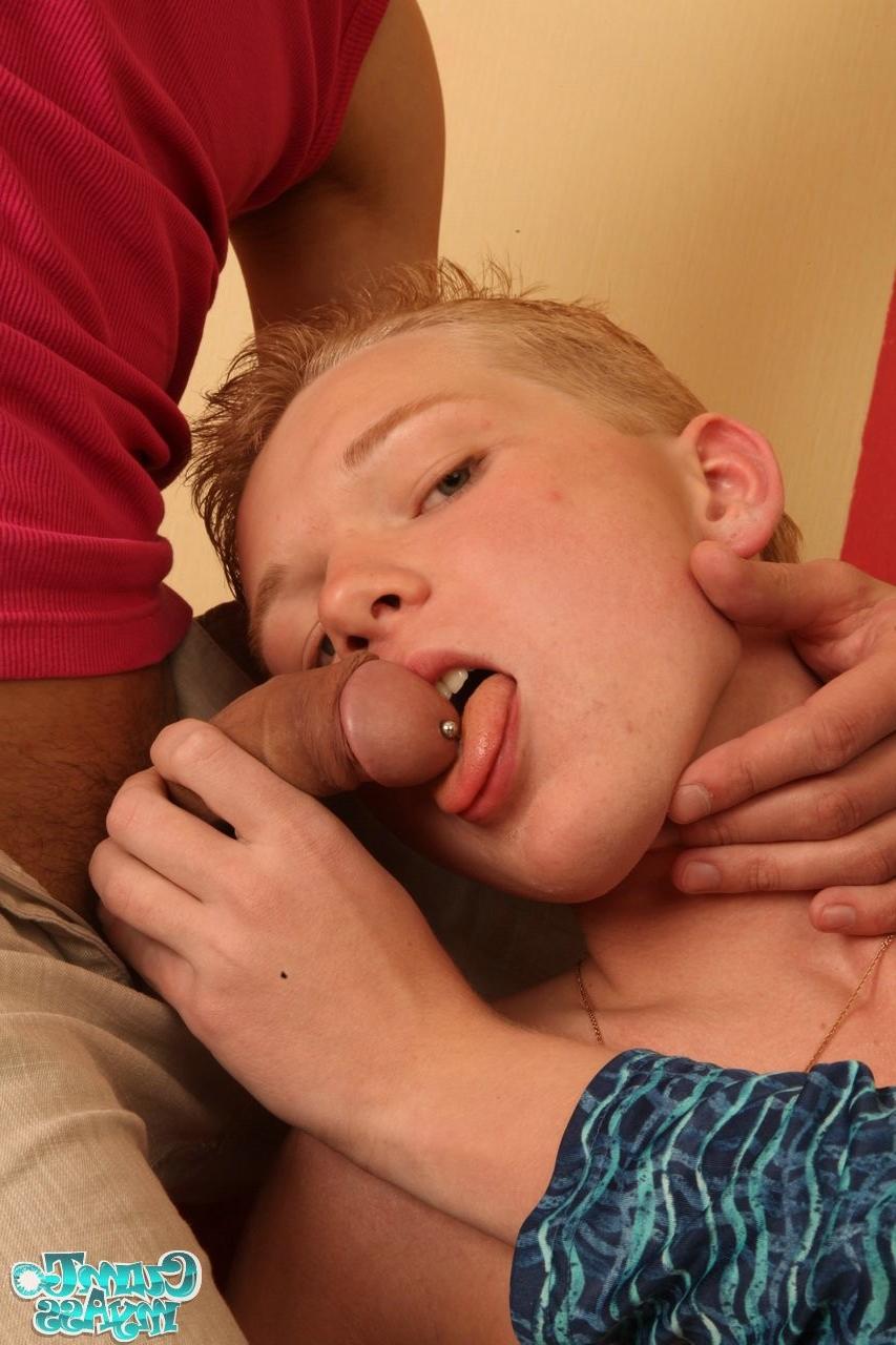 15P Fresh redhead twink has two cocks to suck on
