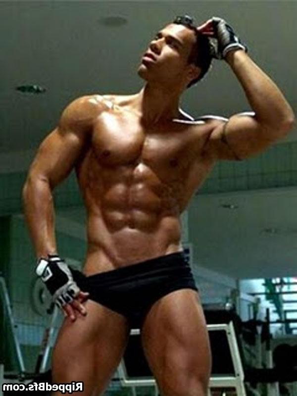 10P Hunk dude with nice muscular body is dancing around outdoor
