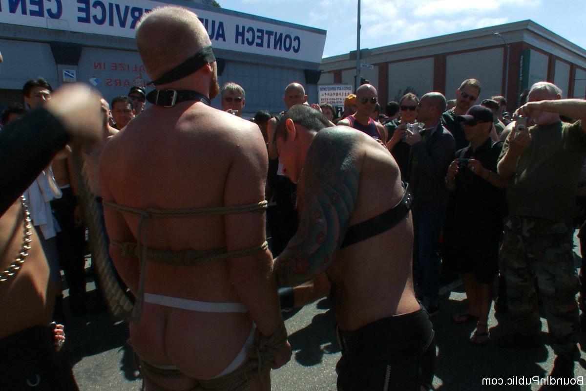 24P Slave gay gets tied, stripped, abused and humiliated in public