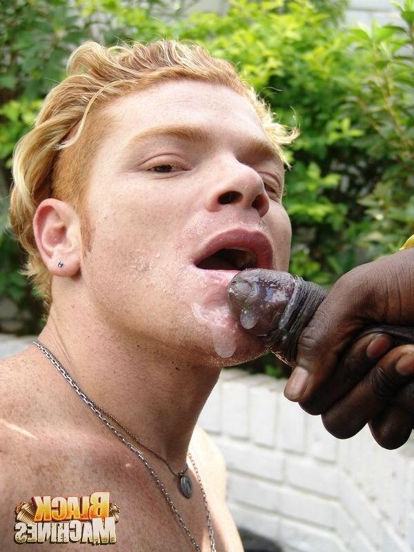 16P Sexy white twink fed and showered with cum after getting fucked by three black m