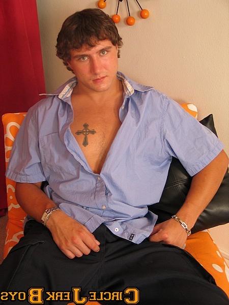 14P Cute twink with a tat lets his cock hang out