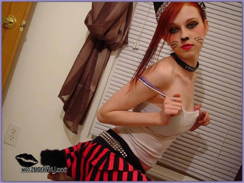 16P Cute redhead goth kitty liz vicious flashes her tits