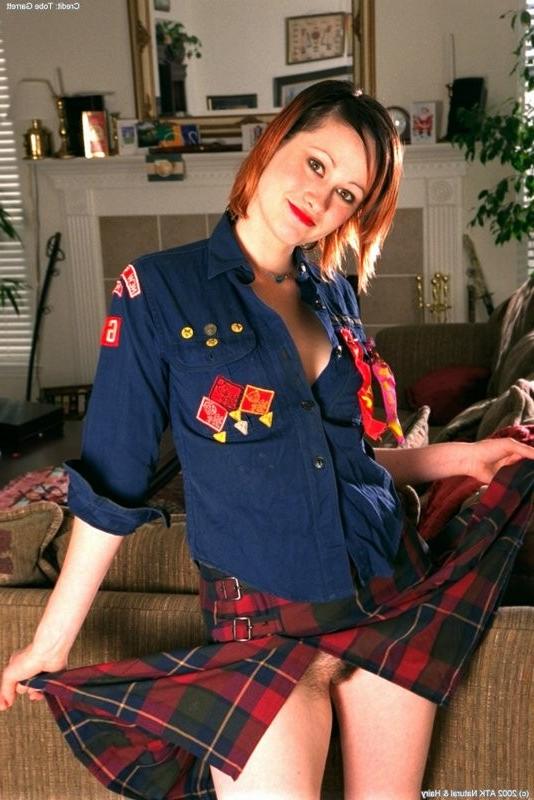 15P lovely redhead strips off her scout uniform and spread pie