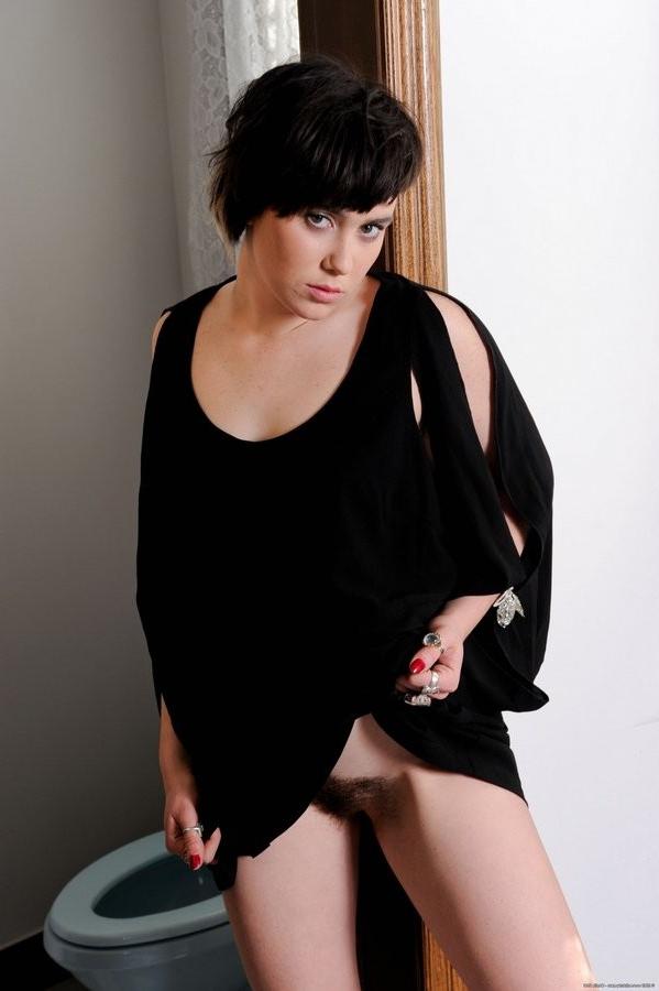 16P Very Hairy Brunette Hottie Teasing Her Furry Areas