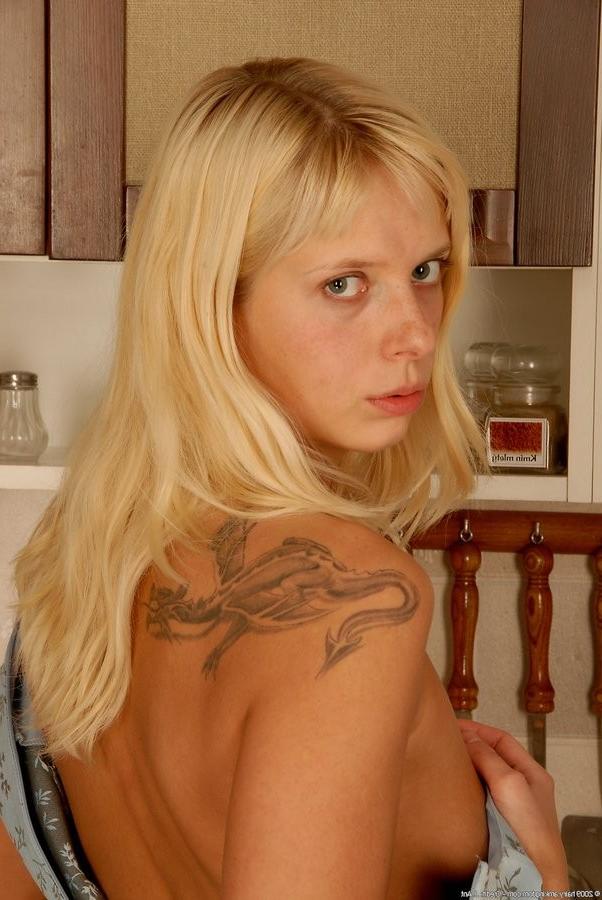 15P Furry Petite Blonde Amateur Spreads In The Kitchen