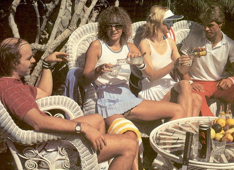 16P Two retro couples having sex on the tennis court
