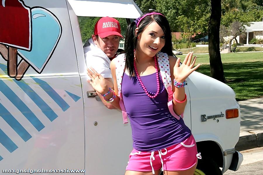 16P Pig tailed brunette hottie gets pummeled in the back of a van