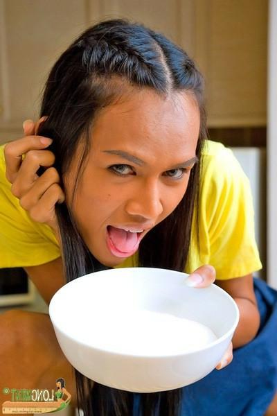 16P Ladyboy getting dirty in the kitchen