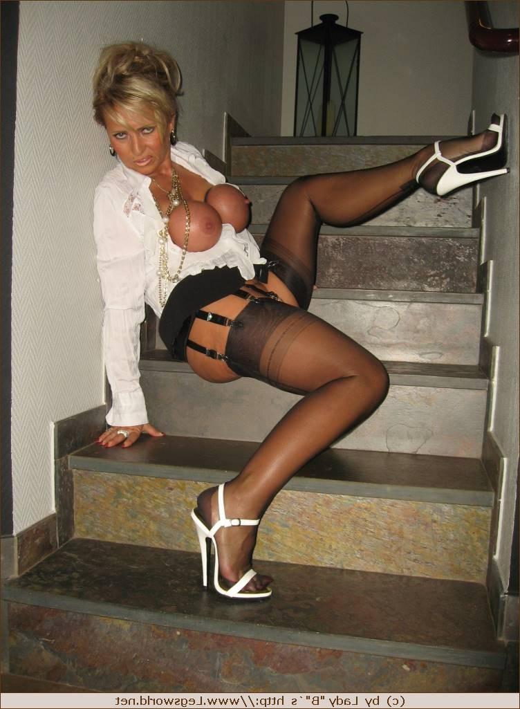 12P Lady Barbara posing in stockings and bonded tits