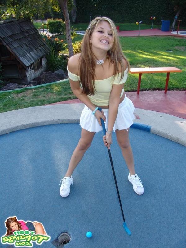 16P Tiny babe teases after playing in mini golf