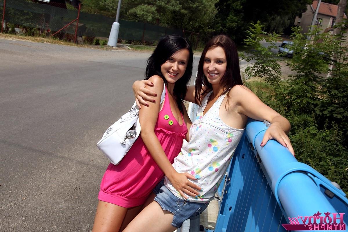 14P Teen lesbians in public lick and finger their friends pussy