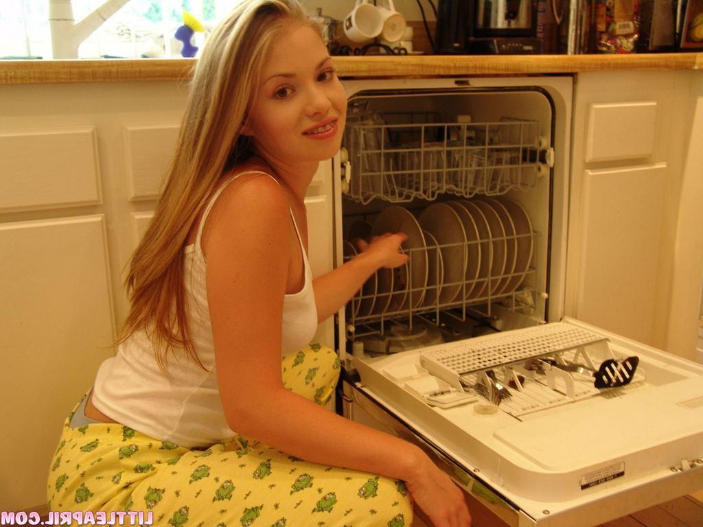 15P Eighteen year old strips to toy pussy in kitchen