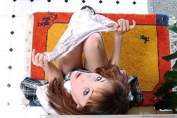 15P Nerd girl plays with her tits before going to school
