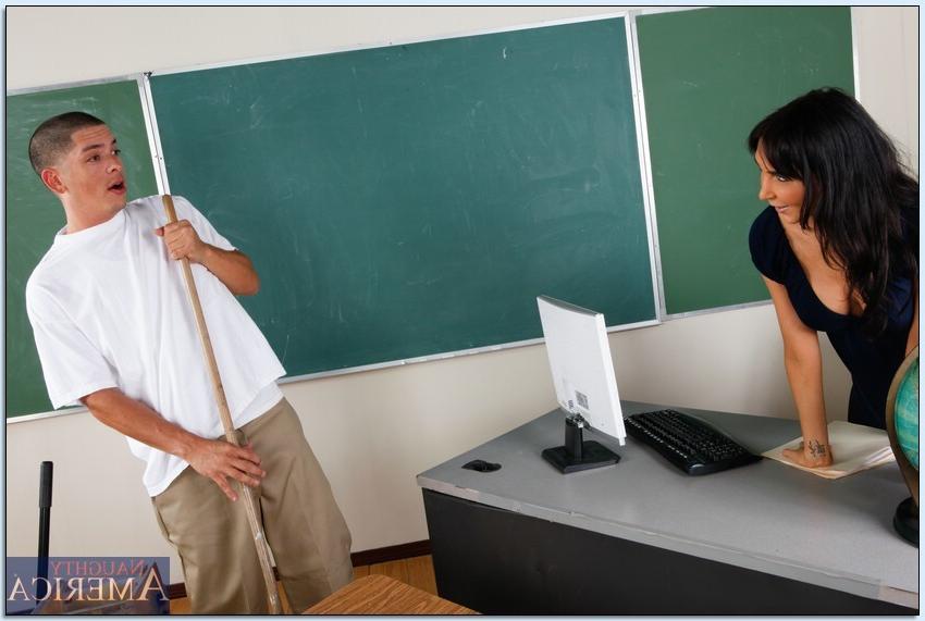 16P Big tit MILF teacher fucks the horny janitor in the classroom