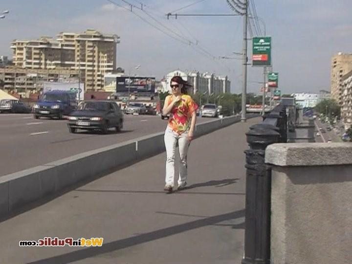12P Totally pee-soaked jeans and shaven pussy of an ablush public pisser