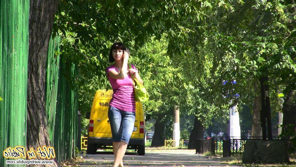 12P Hot chick has to change on the street after wetting her jeans breeches