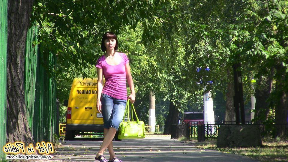 12P Hot chick has to change on the street after wetting her jeans breeches