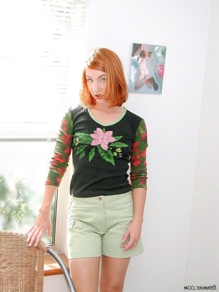 18P Cute petite redhead teen with a tight little ass strip teases