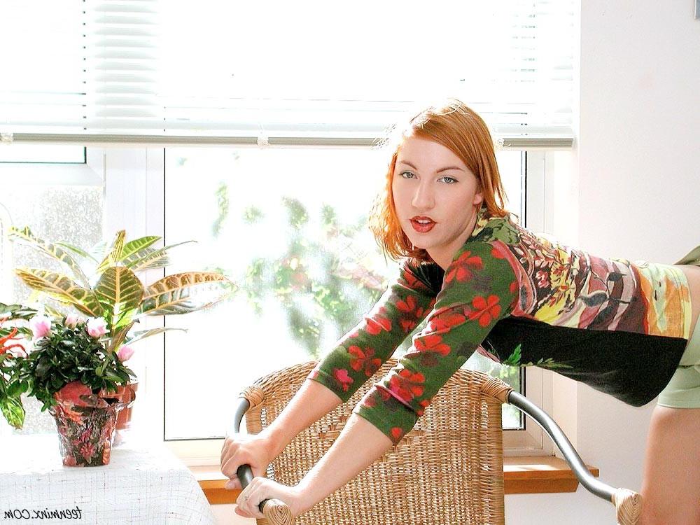 18P Cute petite redhead teen with a tight little ass strip teases