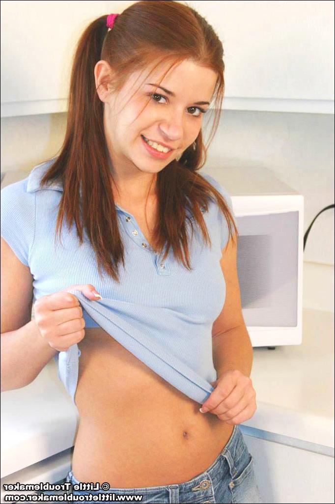 15P Cute teen stripping in the kitchen