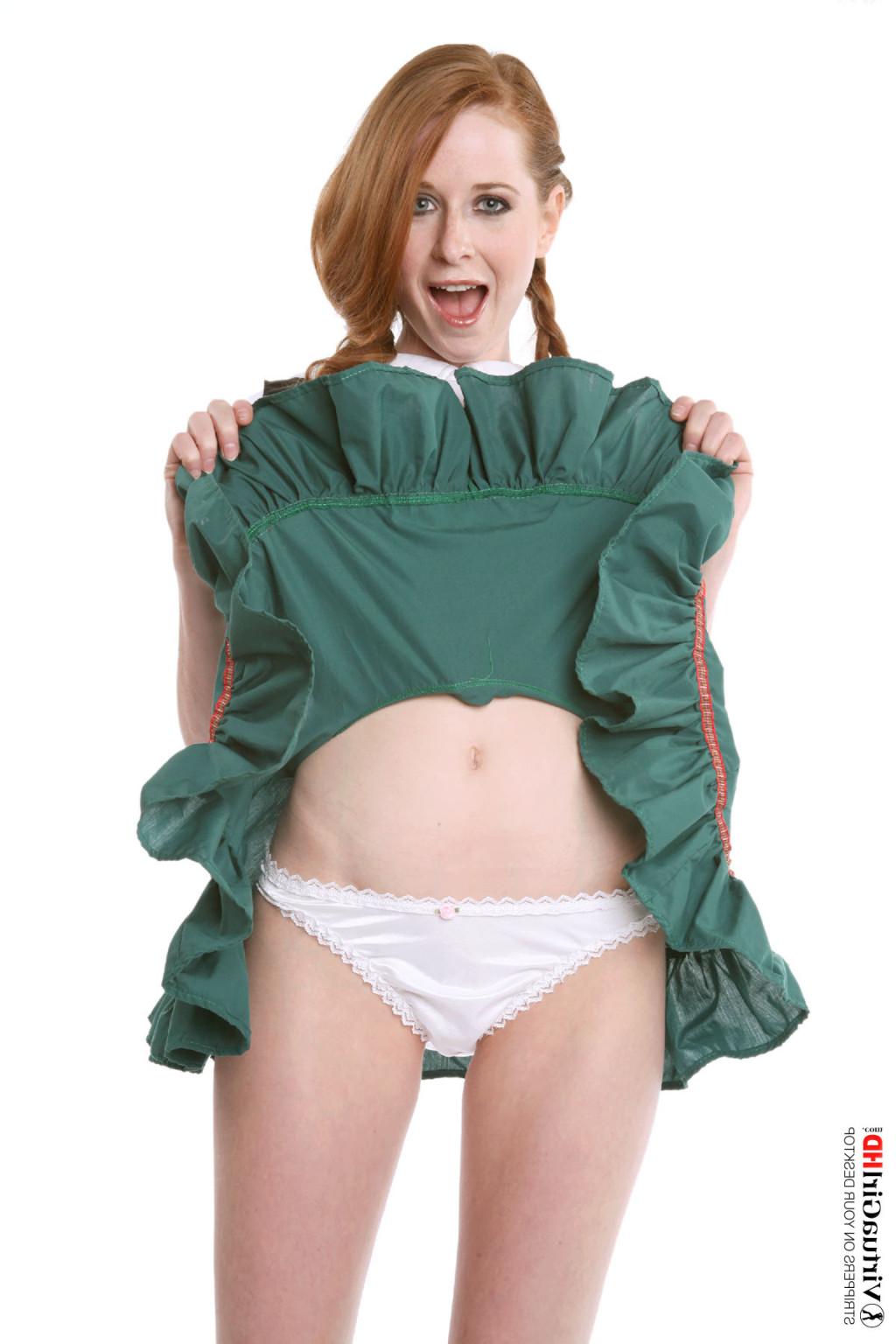 15P Cute redhead teen takes off her sexy schoolgirl outfit
