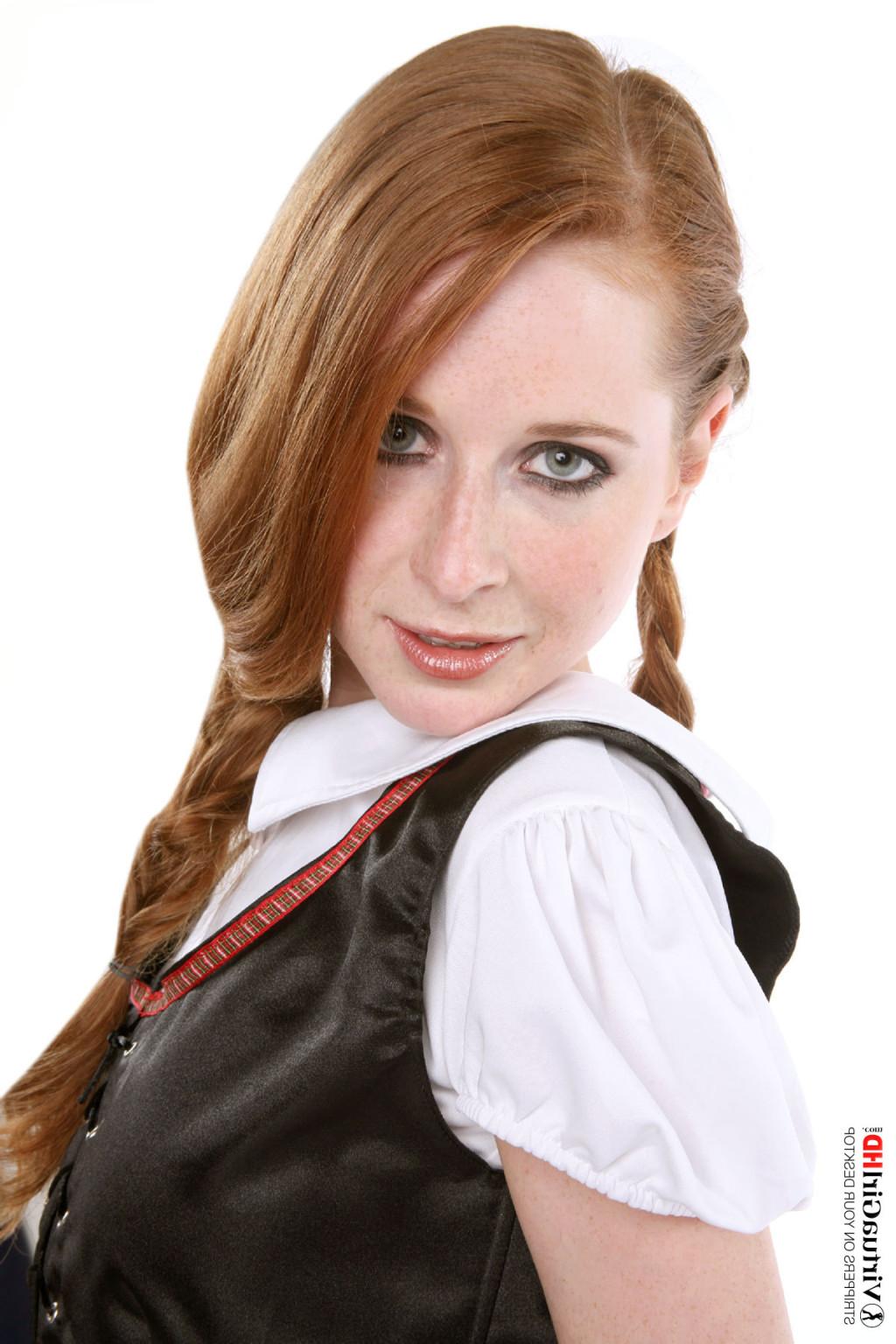 15P Cute redhead teen takes off her sexy schoolgirl outfit