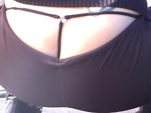 16P Tiny black thongs showing in public