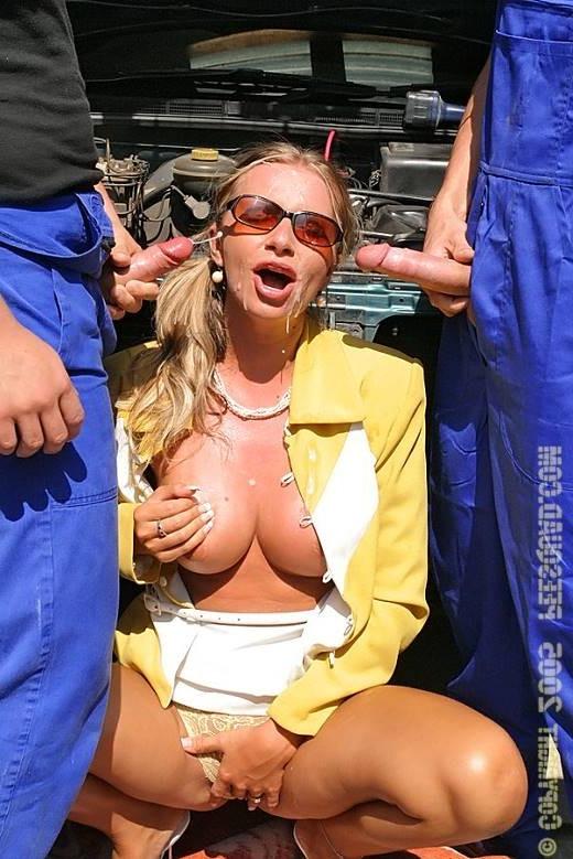 19P A classy blonde lady gets gangbanged bukkaked and pissed on