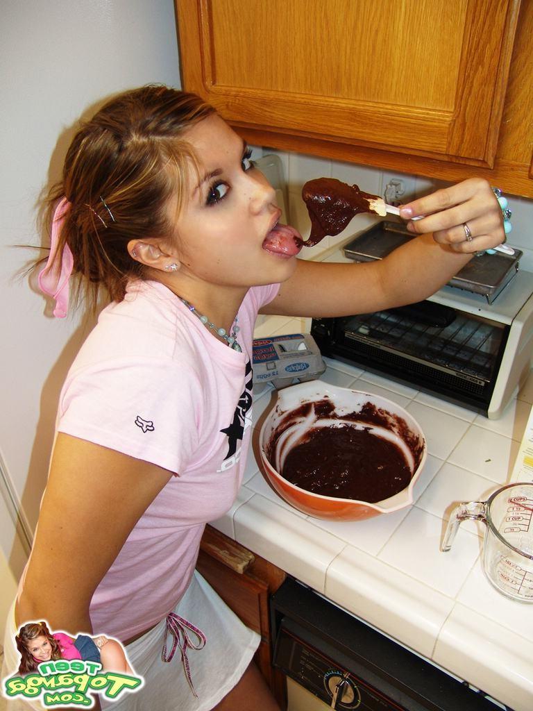 15P Eighteen year old bakes cake and strips in kitchen