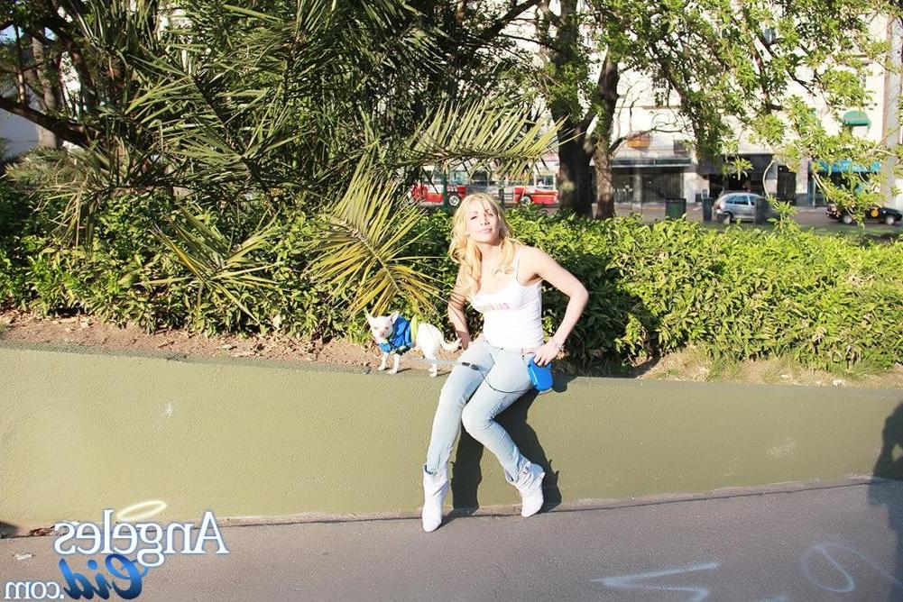 12P Gorgeous shemale posing outdoors and exposing her tits in public and shows us wh