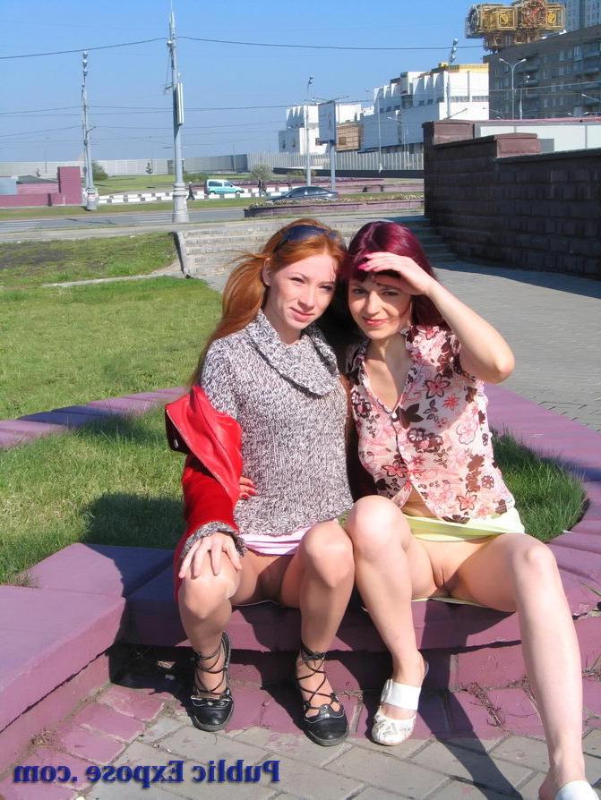 15P Two gals show their nude spots in public