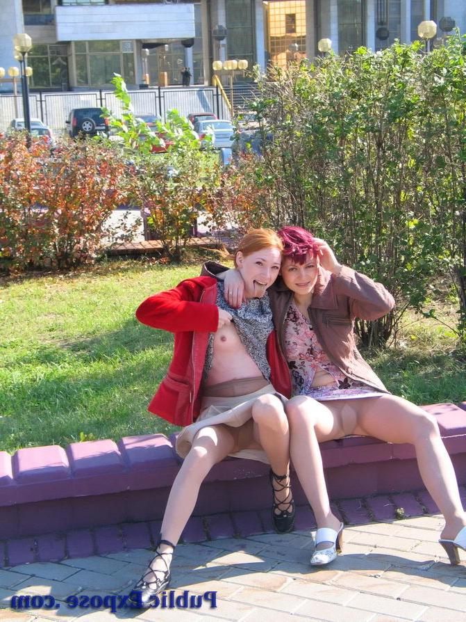 15P Two gals show their nude spots in public