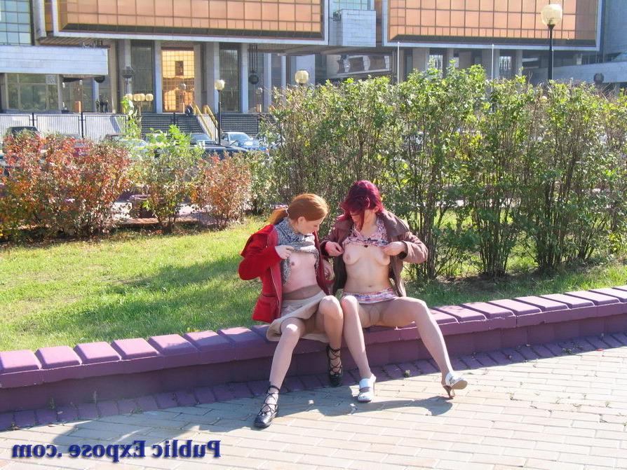 15P Two gals show their nude spots in public